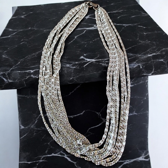 Sarah Coventry Jewelry - Vintage Stamped SARAH COVENTRY Multi-Strand Silver-Tone Chain Necklace